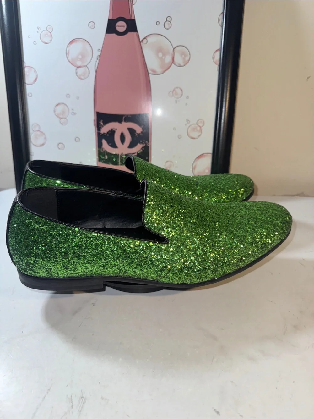 Frederico Leone Sparkle Green Men's Slip-On Loafers - Size 12